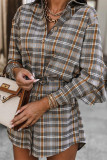 Colour Fashion Casual Plaid Print Basic Turndown Collar Shirt Dress