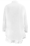 White Fashion Casual Solid Asymmetrical Turndown Collar Shirt Dress