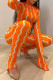 Orange Fashion Casual Striped Print Basic Turtleneck Long Sleeve Two Pieces