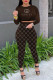 Brown Fashion Casual Print Patchwork O Neck Long Sleeve Two Pieces
