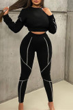 Apricot Fashion Casual Solid Patchwork O Neck Long Sleeve Two Pieces