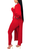 White Fashion Sexy Adult Solid Patchwork Turndown Collar Long Sleeve Regular Sleeve Long Two Pieces