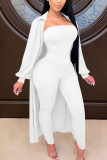 White Fashion Sexy Adult Solid Patchwork Turndown Collar Long Sleeve Regular Sleeve Long Two Pieces