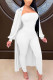 White Fashion Sexy Adult Solid Patchwork Turndown Collar Long Sleeve Regular Sleeve Long Two Pieces