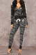 Grey Fashion Casual Print Patchwork Hooded Collar Long Sleeve Two Pieces