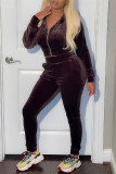 Blue Fashion Casual Solid Basic Zipper Collar Long Sleeve Two Pieces