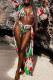 Green Fashion Sexy Print Basic Swimwears Set