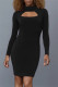 Black Fashion Casual Solid Hollowed Out Turtleneck Long Sleeve Dresses