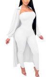 White Fashion Sexy Adult Solid Patchwork Turndown Collar Long Sleeve Regular Sleeve Long Two Pieces