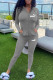 Grey Fashion Casual Print Patchwork Hooded Collar Long Sleeve Two Pieces