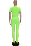 Pink Fashion Casual Solid Basic O Neck Short Sleeve Two Pieces