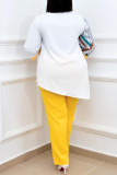 Yellow Fashion Casual Print Patchwork Turndown Collar Long Sleeve Two Pieces