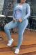 Sky Blue Casual Print Letter O Neck Long Sleeve Three Pieces