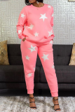 Pink Casual Print Split Joint O Neck Long Sleeve Two Pieces