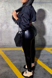 Black Sexy Print Patchwork Zipper Collar Long Sleeve Two Pieces