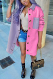 Pink Casual Solid Split Joint Turndown Collar Outerwear