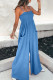 Blue Fashion Casual Solid Patchwork Spaghetti Strap Loose Jumpsuits