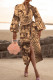 Yellow Fashion Casual Print Patchwork Turndown Collar Outerwear(Without Belt)