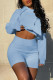 Sky Blue Fashion Sportswear Solid Patchwork Hooded Collar Long Sleeve Two Pieces