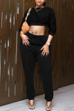 Coffee Fashion Casual Solid Basic O Neck Long Sleeve Two Pieces