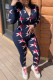 Dark Blue Fashion Casual Print Basic Zipper Collar Regular Jumpsuits