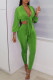 Green Sexy Solid Bandage Patchwork V Neck Three Quarter Two Pieces
