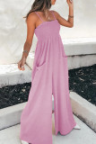 Pink Fashion Casual Solid Patchwork Spaghetti Strap Loose Jumpsuits