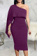Purple Sexy Solid Patchwork Asymmetrical Oblique Collar A Line Dresses