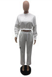 White Fashion Casual Letter Print Basic O Neck Long Sleeve Two Pieces