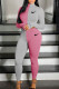 Pink Fashion Sexy Print Patchwork O Neck Long Sleeve Two Pieces