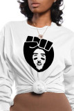 Blue Casual Street Print Patchwork O Neck Tops