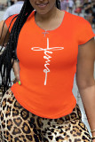 Red Fashion Sportswear Print Patchwork O Neck T-Shirts