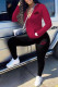 Burgundy Fashion Street Solid Patchwork O Neck Long Sleeve Two Pieces