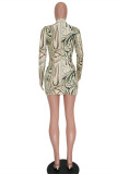 Green Sexy Casual Print Basic Half A Turtleneck Long Sleeve Dresses