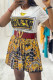 Gold Fashion Sportswear Print Patchwork O Neck Short Sleeve Two Pieces