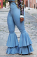 Blue Casual Solid Patchwork Boot Cut High Waist Speaker Solid Color Bottoms