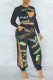 Dark Gray Sexy Casual Print Hollowed Out O Neck Long Sleeve Two Pieces