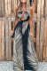 Black Casual Print Hollowed Out Patchwork Halter Straight Jumpsuits