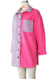 Pink Casual Solid Split Joint Turndown Collar Outerwear
