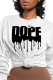White Casual Daily Print Patchwork Letter O Neck Tops