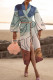 Blue Fashion Casual Print Patchwork Turndown Collar Outerwear(Without Belt)