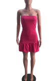 Red Sexy Solid Split Joint Strapless A Line Dresses