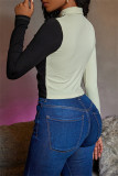 Yellow Black Fashion Casual Patchwork Basic Turndown Collar Tops