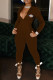 Coffee Fashion Casual Print Patchwork Turndown Collar Jumpsuits