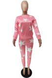 Pink Casual Print Split Joint O Neck Long Sleeve Two Pieces