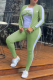 Olive Green Casual Print Letter O Neck Long Sleeve Three Pieces