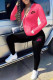 Rose Red Fashion Street Solid Patchwork O Neck Long Sleeve Two Pieces