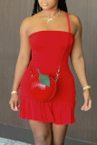 Rose Red Sexy Solid Split Joint Strapless A Line Dresses