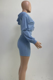 White Fashion Sportswear Solid Patchwork Hooded Collar Long Sleeve Two Pieces