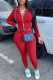 Red Casual Solid Patchwork Hooded Collar Long Sleeve Two Pieces